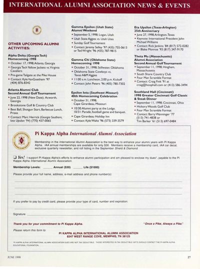 Pi Kappa Alpha International Alumni Association Form, June 1998